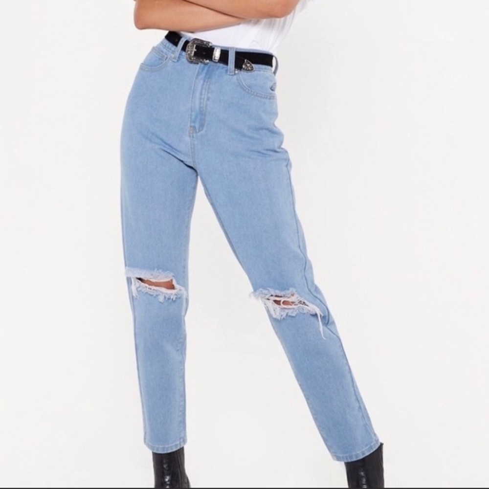 High Waisted Distressed Mom Jeans